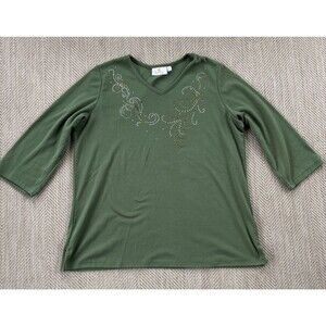 Quacker Factory V-Neck Scroll T-shirt Top Tunic Size Large